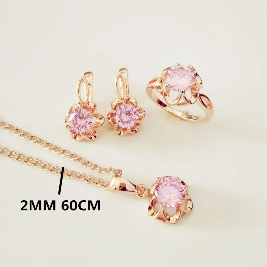 set with 60cm chain Свадебные ювелирные наборы, модный розовый камень, кубический циркон, ювелирный набор,, новая мода, ожерелье/серьги/кольцо, ювелирные наборы для женщин - Окраска металла: set with 60cm chain