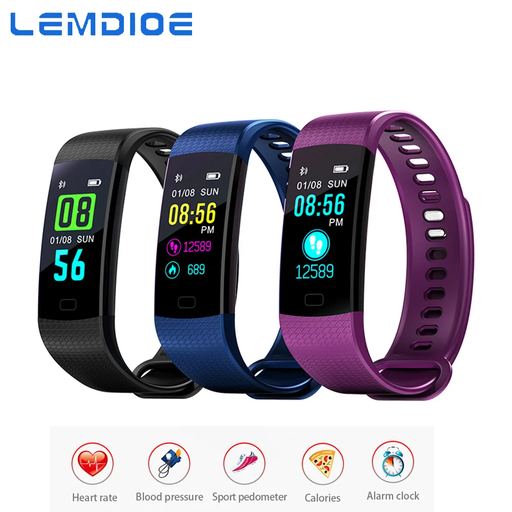 LEMDIOE Y5 фитнес браслет цветной дисплей мониторинг сердечного ритма кровяное