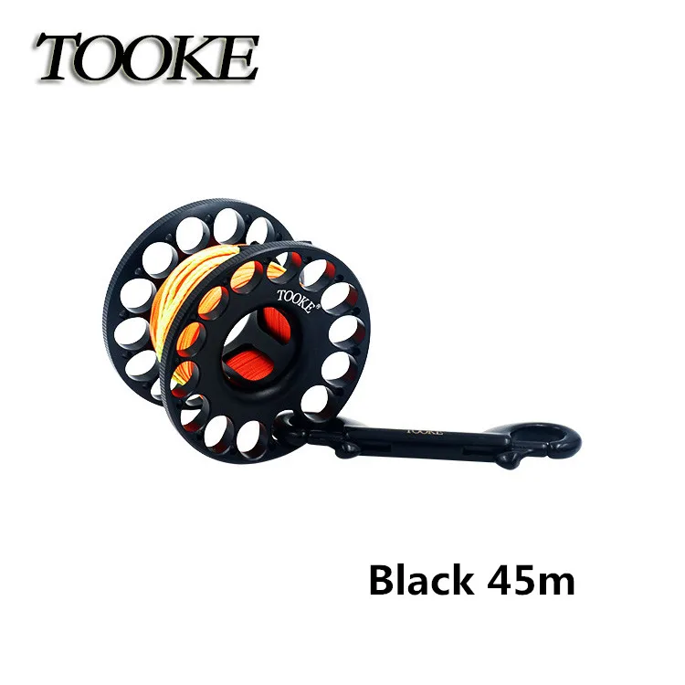 Black 45m Катушка из алюминиевого сплава для подводного плавания с защелкой из нержавеющей стали 30 м 45 м крюк SMB безопасное оборудование аксессуары BCD - Color: Black 45m