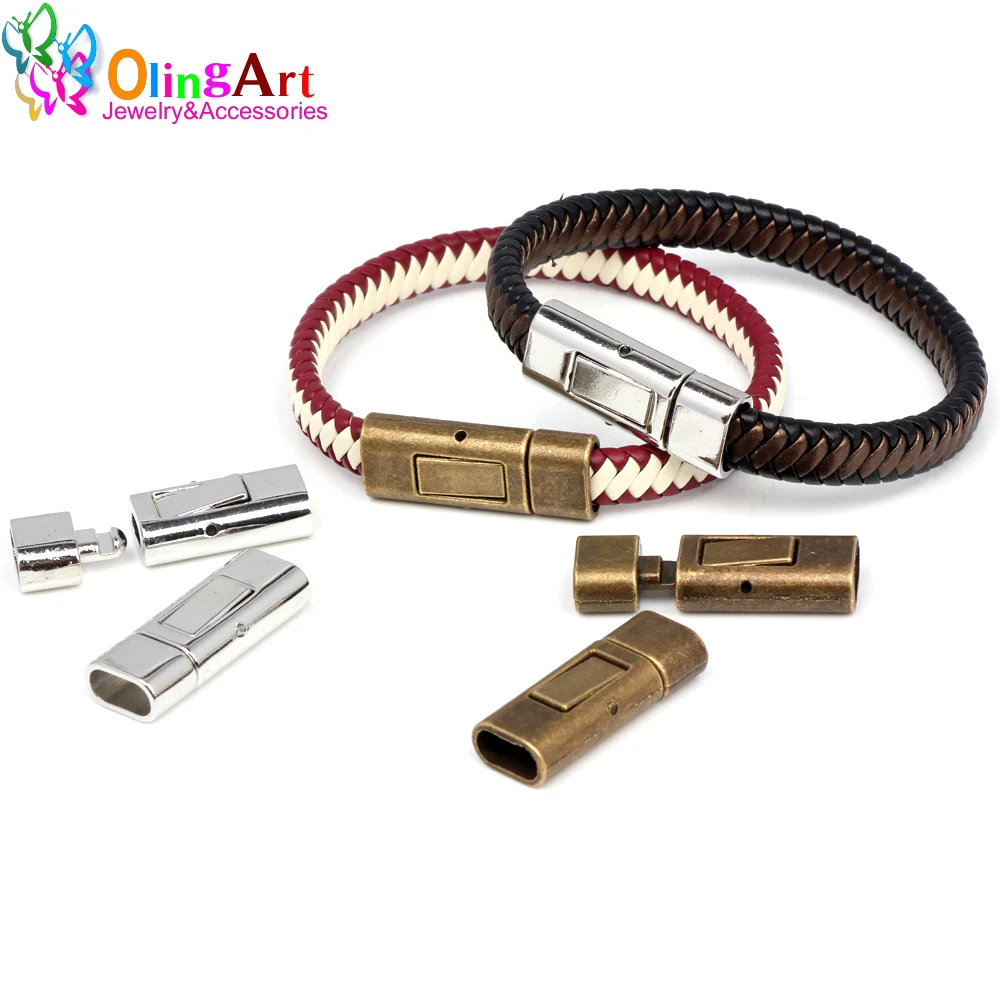 

OlingArt 30*12mm 2Pcs/Lot Leather Clasps Silver-Color Ancient Bronze High Quality Jewelry Findings DIY Fit 10MM Cord /Bracelet