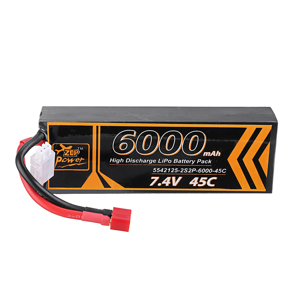 2PCS ZOP Power 7.4V 6000mAh 45C 2S Lipo Battery T Plug for HPI HSP 1/8 1/10 Buggy RC Car Truck Axial Scx10 | Игрушки и хобби