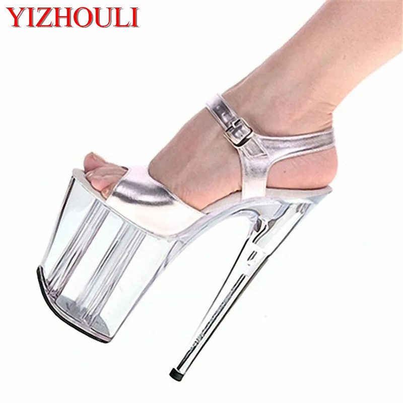 20 cm tall and transparent crystal sandals, 8-inch wedding shoes, party - party sexy dancing shoes