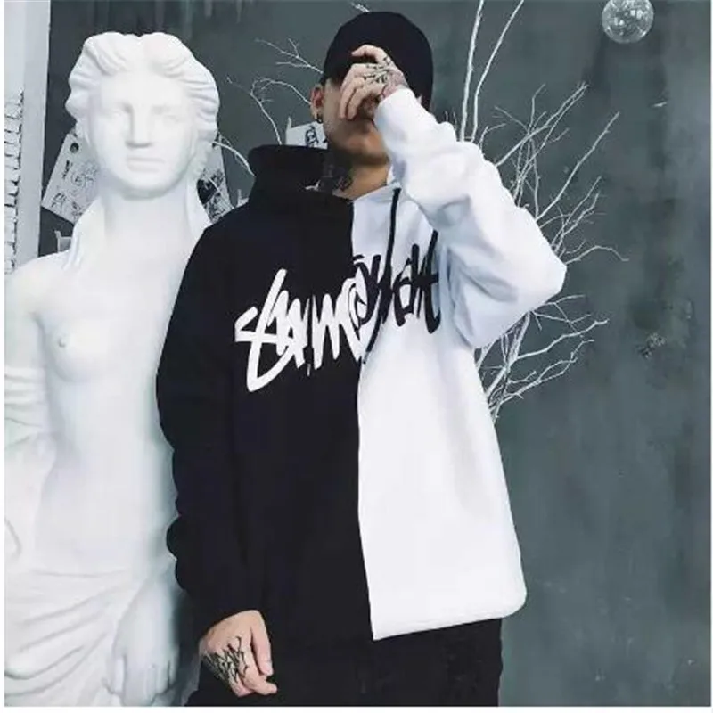 1 Черно-белые толстовки с пайетками более размера хип-хоп стиль Swag Tyga Толстовка Осень Зима теплые толстые толстовки US размер xs-xl - Цвет: 1