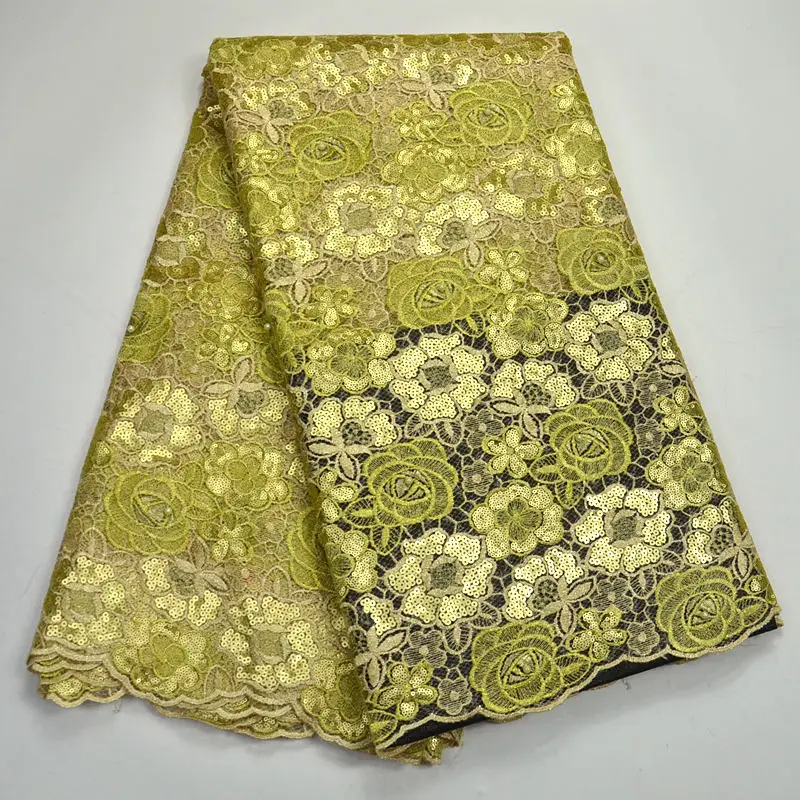 Beautiful flowers design African handcut organza lace fabric voile with Allover sequins high quality Gold RG131 |