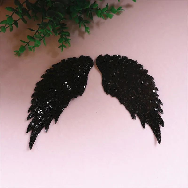 1 pair black color 1 пара маленьких железных нашивки крылья блесток DIY Аппликация Вышивка модные нашивки для куртки одежда применяется - Цвет: 1 pair black color
