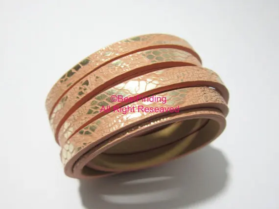 

5x2mm Peach shivering glitter leather cord 5mm leather cord