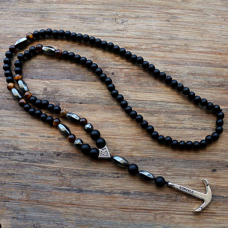 Мужские Подвески черного цвета ожерелье 6 мм с подвеской в виде якоря модные