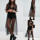 Модное женское черное Сетчатое платье, прозрачное Тюлевое летнее модное облегающее платье