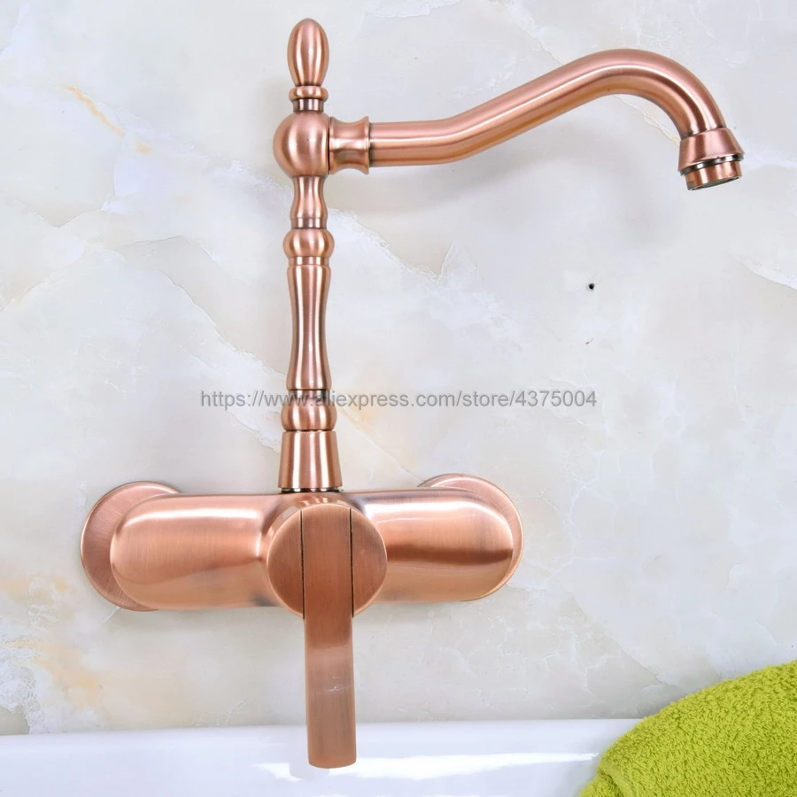 Красный медный антикварный смеситель для ванной комнаты настенный кран с одной