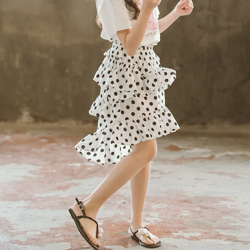 Винтажная Асимметричная длинная юбка в горошек одежда для девочек-подростков 6-14