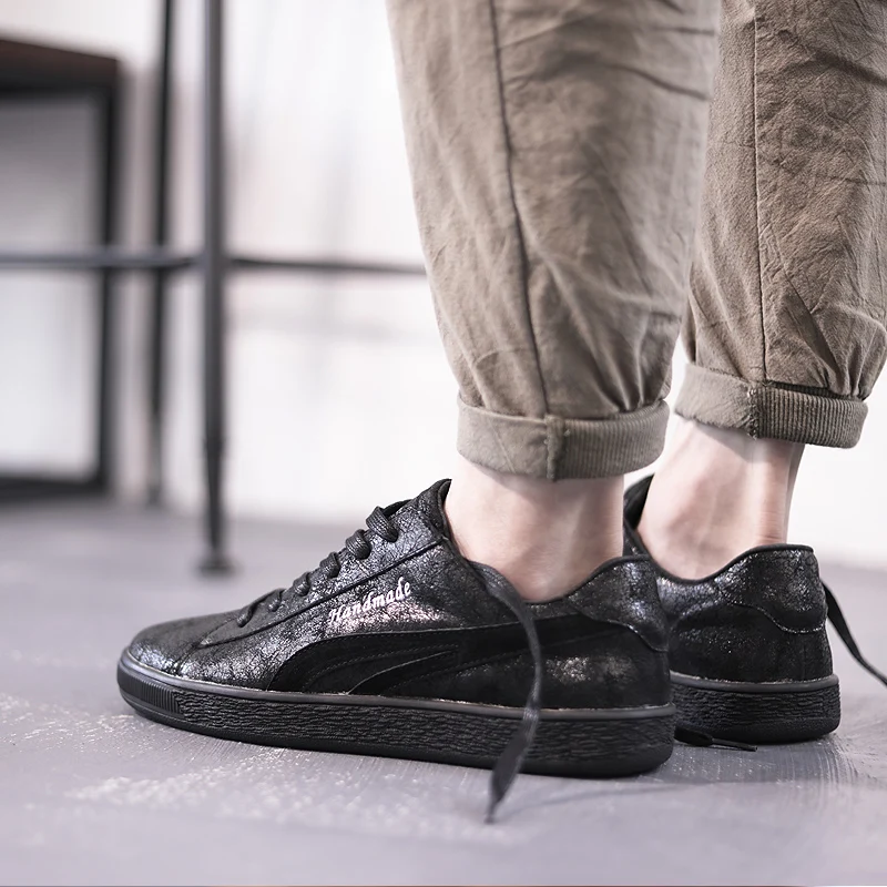 Men's Genuine Leather Casual Shoes Fashion Classic Men Flats Black walking handmade men shoes | Обувь