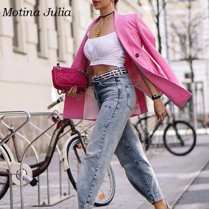Motina Julia, крутой розовый двубортный пиджак, верхняя одежда, куртки для женщин, уличная одежда, трендовые блейзеры, топы для женщин