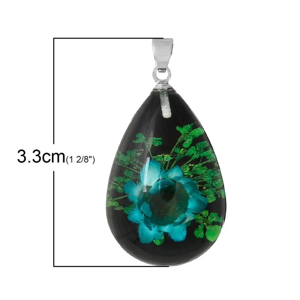 DoreenBeads полимерные шармы подвески черная капля цветочный узор 3 см (1 2/8 дюйма) x 18 0