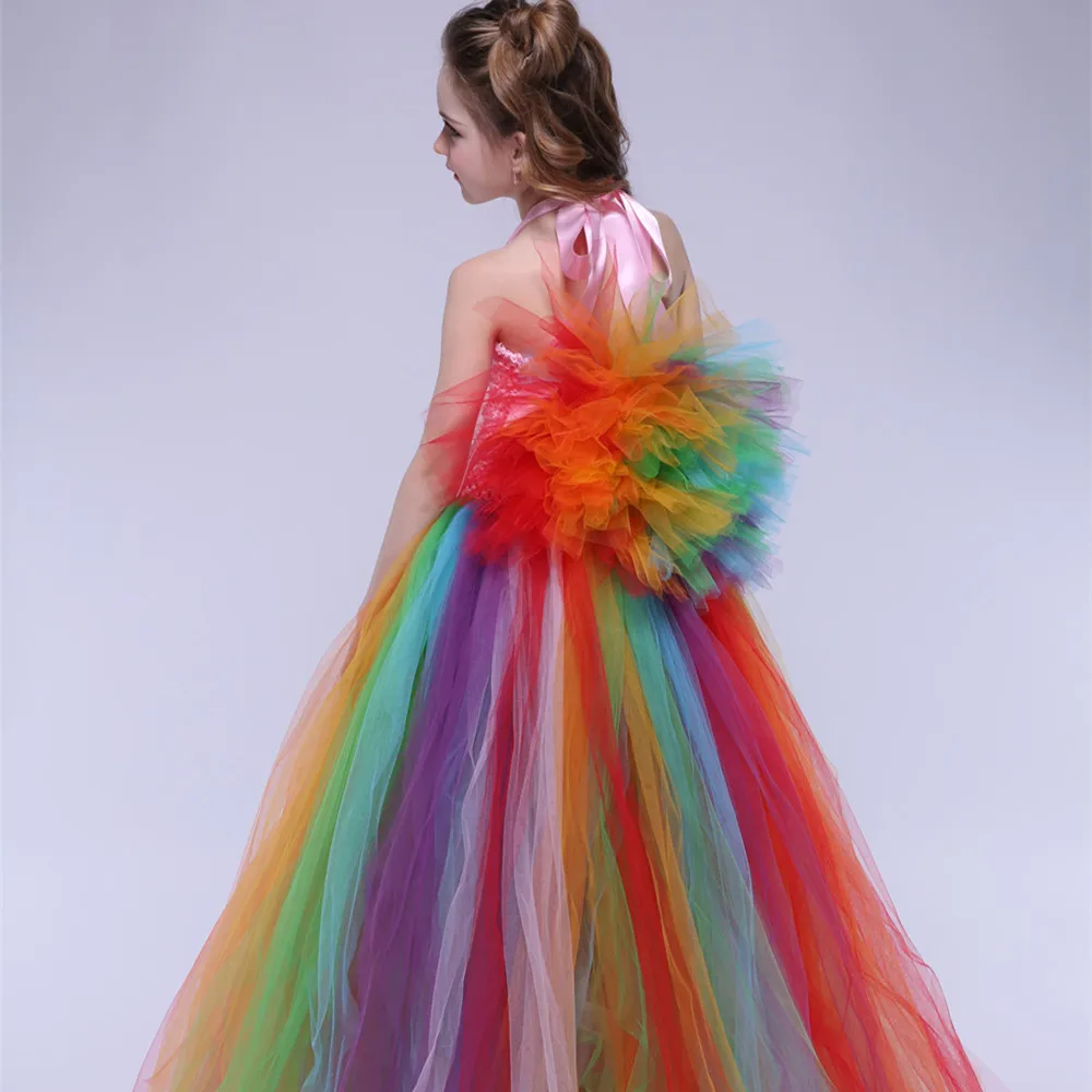 Красочное Радужное платье-пачка фатиновое платье для девочек на день рождения