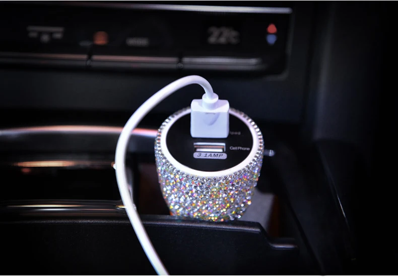 Автомобильное зарядное устройство с двумя usb-портами 3,1 А, автомобильный прикуриватель со стразами, универсальный автомобильный держатель для телефона, usb-кабель для передачи данных, отображение напряжения