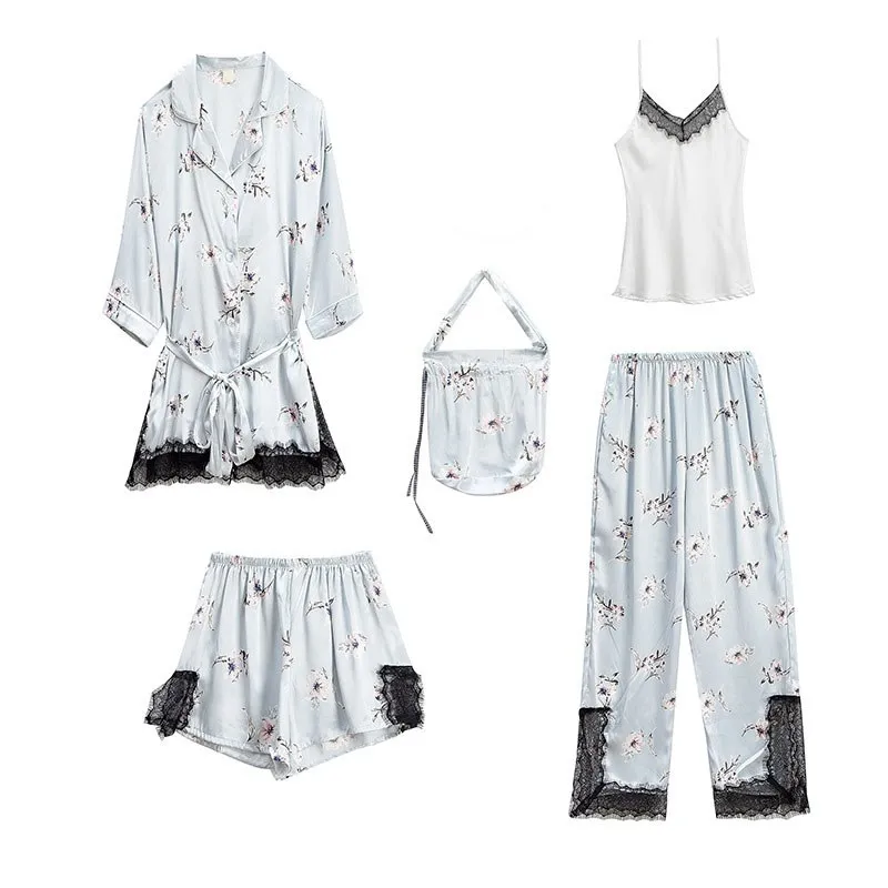 Комплект из 5 предметов женские пижамные комплекты сатиновые шорты для сна