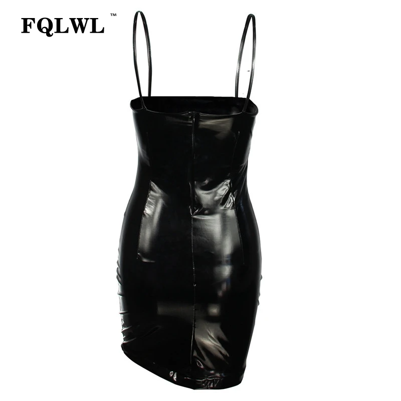 Женское платье на бретельках из искусственной кожи FQLWL Черное мини без бретелек с