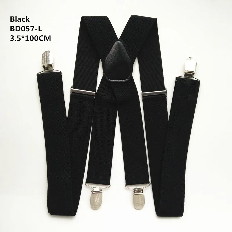 Black-100cm Дизайн мужские кожаные подтяжки 3,5 см ширина 4 клипсы большой размер X сзади подтяжки для мальчиков и девочек подтяжки для женщин BD057 - Цвет: Black-100cm