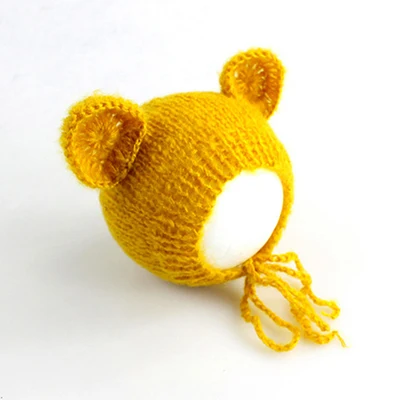 Dark Yellow От 0 до 3 месяцев медведь уха хлопок детские трикотажные шапки аксессуары для фотографирования новорожденных супер мягкие однотонные фото съемки для студий - Цвет: Dark Yellow