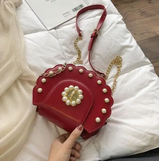 Wine Red Летние новые седельные сумки женские высококачественные Сумки из искусственной кожи женские дизайнерские сумки с жемчужной цепочкой женские сумки через плечо - Цвет: Wine Red