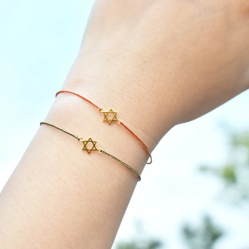 24K Goud Mevrouw Armband Ster Symbool 18K Gouden Staart Gesp Handgeweven Rode Touw-Frosted Glad Pols 13-20 см
