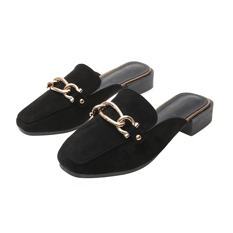 Мюли женские с квадратным носком повседневные универсальные шлепанцы на низком