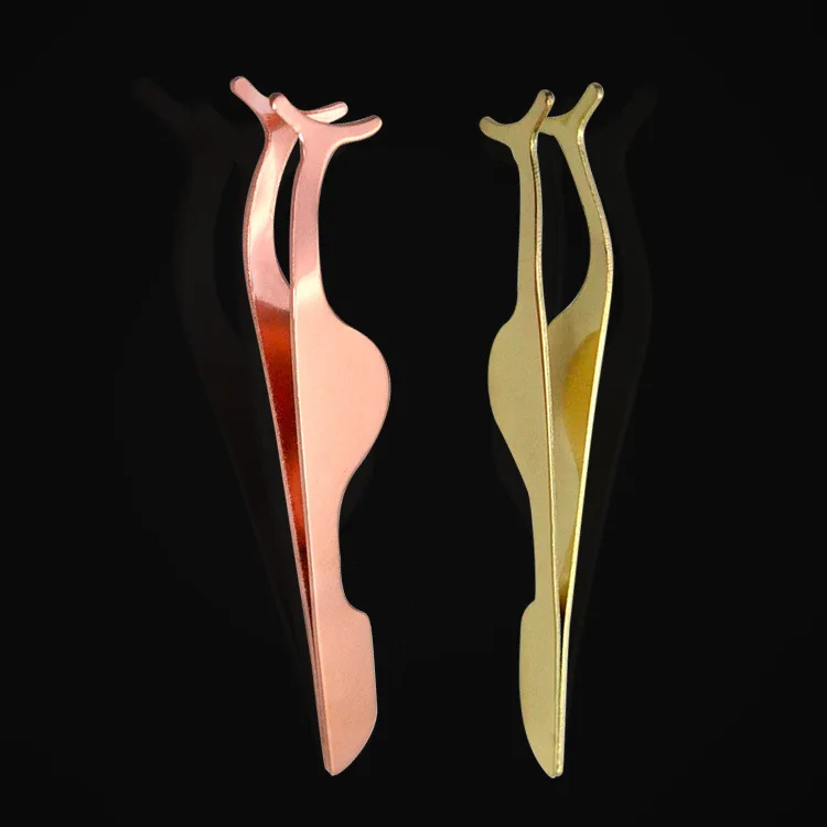 Stainless Steel False Eyelash Tweezers Fake Eye Lash Curler Applicator Clip Nipper Tool Rose Gold HP1089 | Красота и здоровье