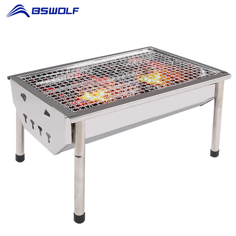 BSWolf портативный Открытый Кемпинг bbq плита 430 нержавеющая сталь гриль маленькая печь утолщение Пикник барбекю инструменты для 2-4 человек