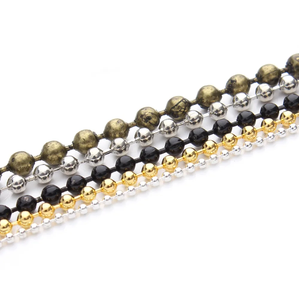 10m/lot Gold Silver Black Antique Bronze Color 1.2mm Ball Beads Bulk Chain Fit DIY Necklace Jewelry Making Findings Materials | Украшения и