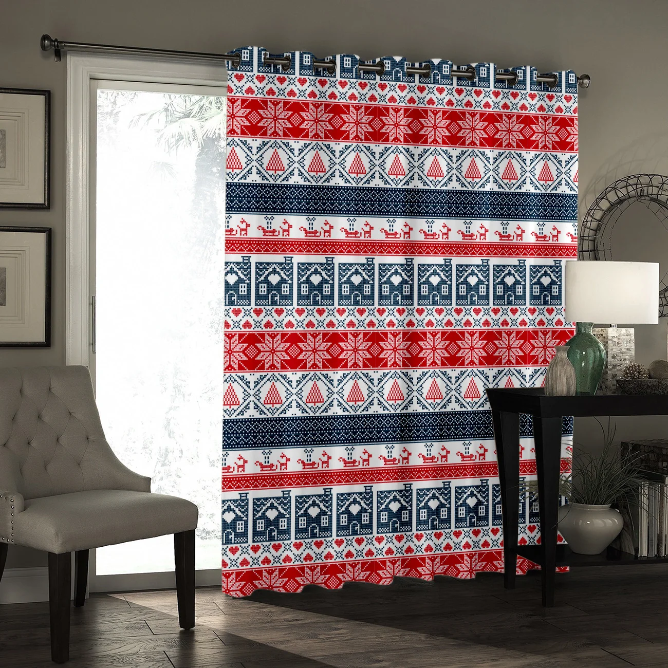 Red and Blue House Tree Decoration for Christmas Window Treatments Curtains Valance Room Large Curtain Rod | Дом и сад