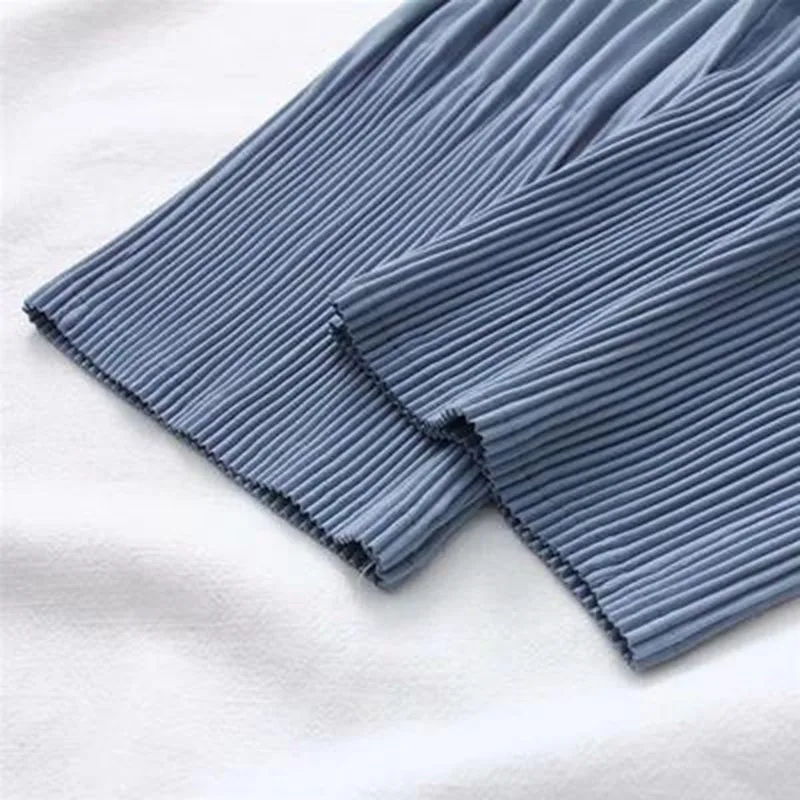 Pleated Plus Size 5XL Summer Calf-length Pants Thin Chiffon Pants Womens High Waist Slim Ladies Trousers Elastic Waist PantsA342