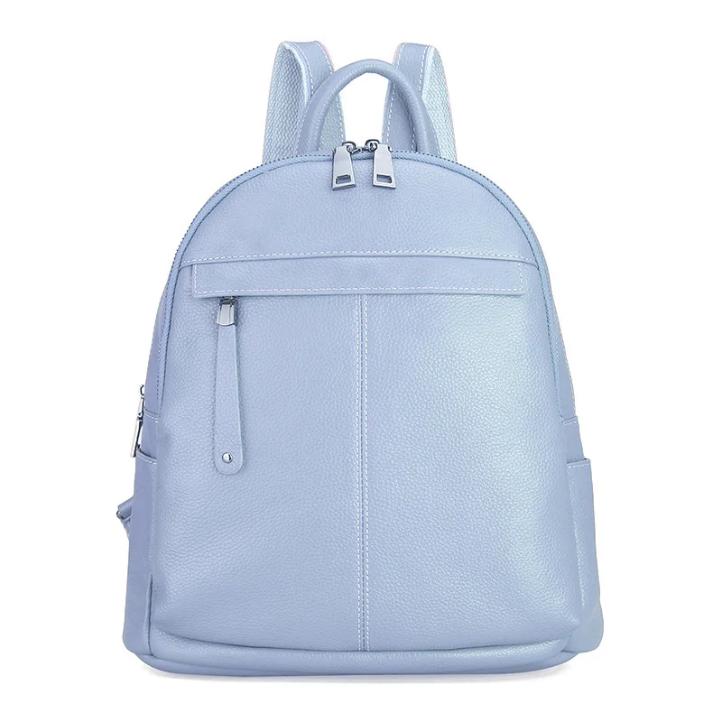 Light Blue Aodux 2 размера белые серебряные рюкзаки из натуральной коровьей кожи женский рюкзак первый слой воловьей кожи Школьные сумки комплектующие черного цвета - Цвет: Light Blue