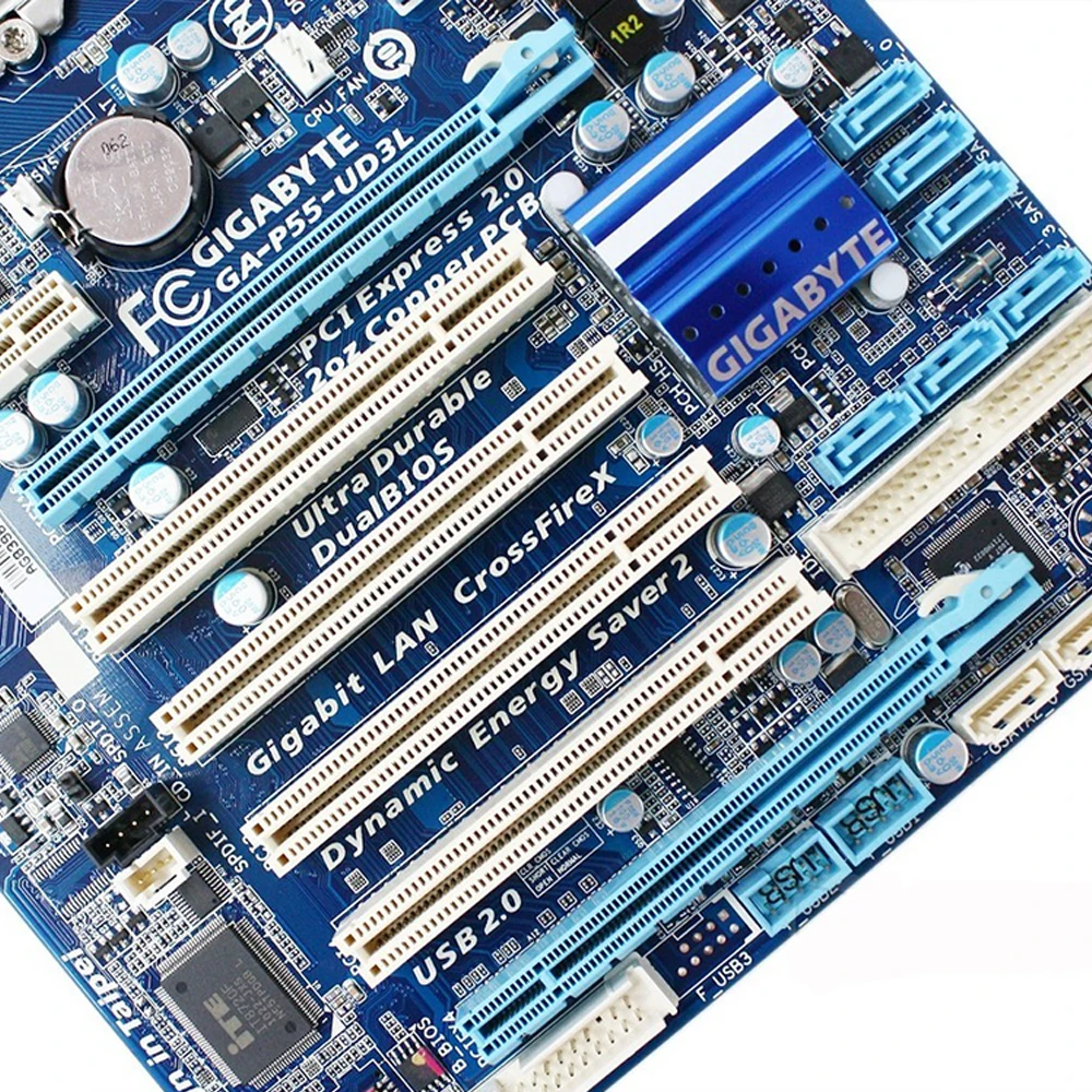 Оригинальная б/у рабочего стола материнской платы Gigabyte GA-P55-UD3L H55 LGA 1156 Core i7 i5 DDR3 16G SATA2 USB2.0 блок питания ATX