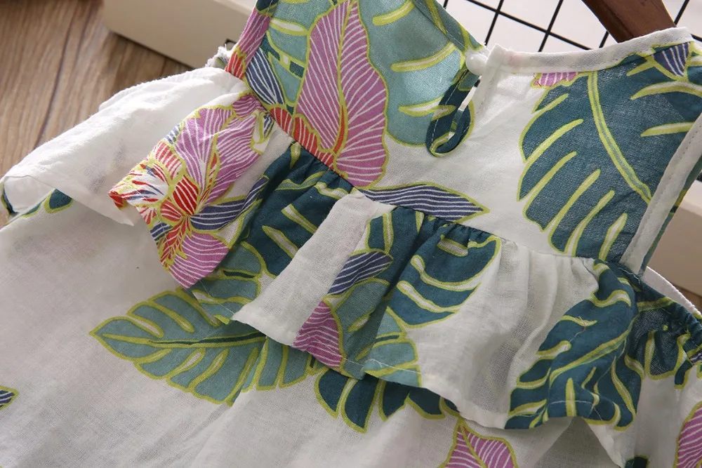 3-7 years Wholesale Cotton Girls Dress 2018 Summer Fashion Print Ruffles Off shoulder Kids Girl Vest Dresses | Детская одежда и