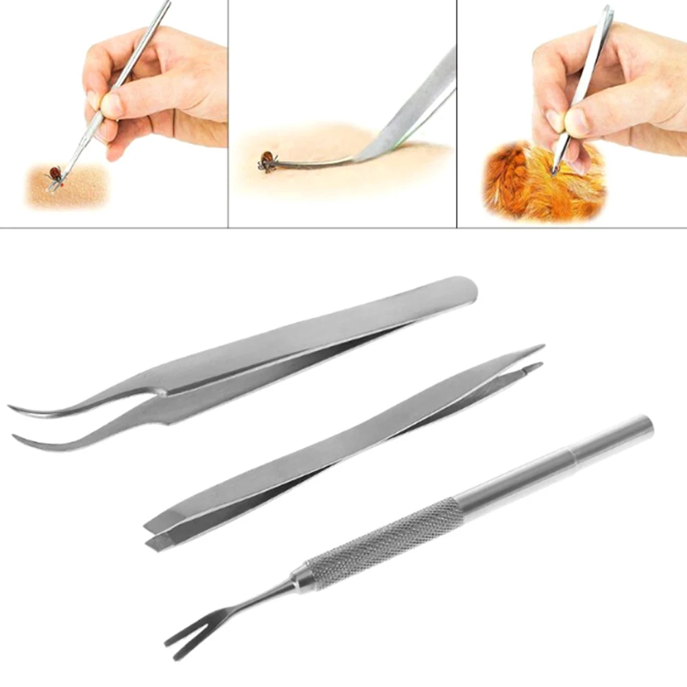 

3Pcs Pet Cat Dog Tick Remover Tool Stainless steel Pet Fleas Lice Tweezers Clip Set New