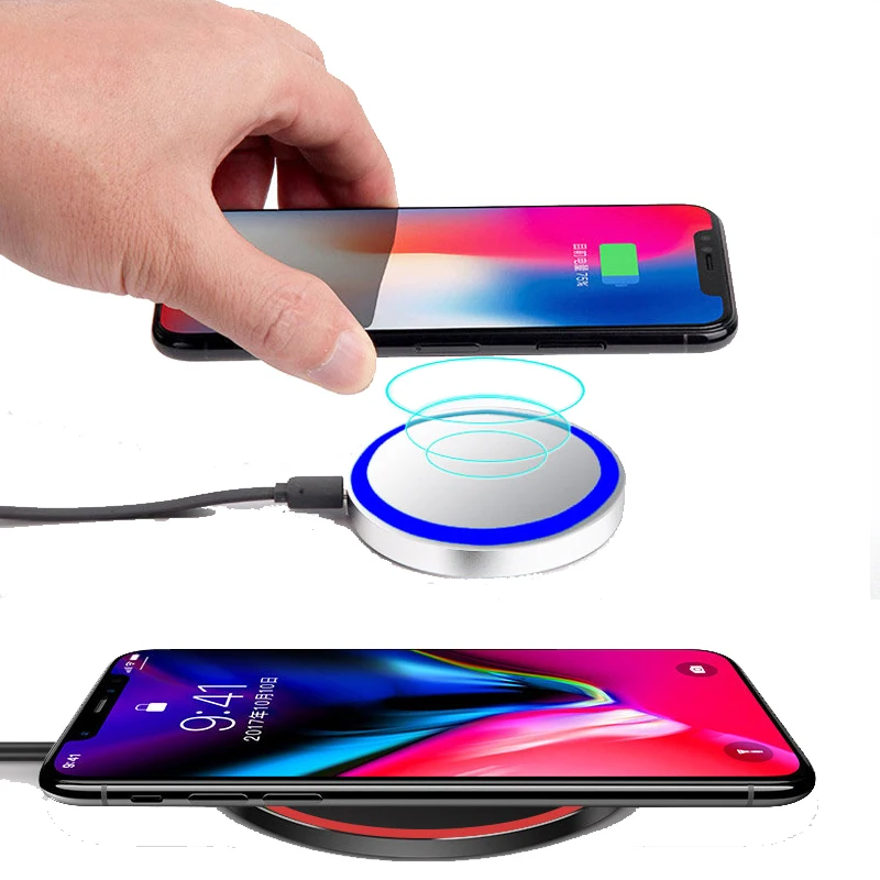 Смартфон Qi Беспроводное зарядное устройство совместимо с iPhone XR/XS/Xs/X/8/8 P Galaxy S9/S9+/S8/S8+/Note 9/8 круглая зарядная подставка