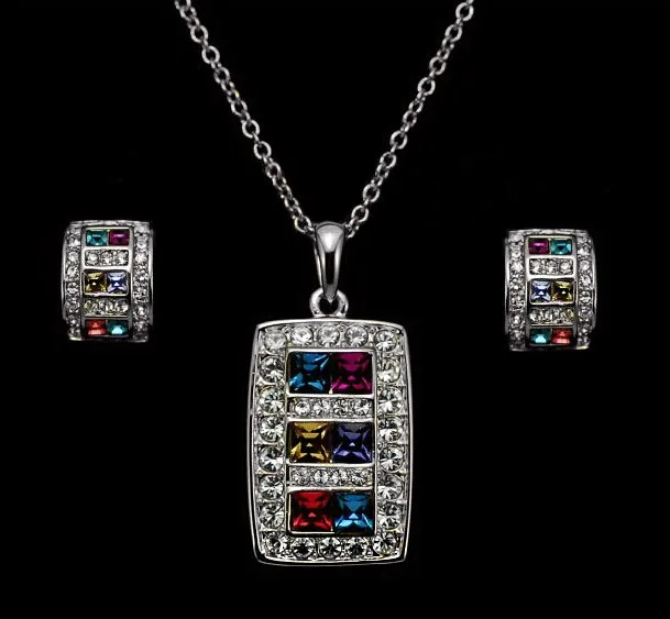 wholesale Austrian CRYSTAL zircon pendant fashion chain necklace stud earrings necklaces&amppendants Jewelry Sets free ship | Украшения и