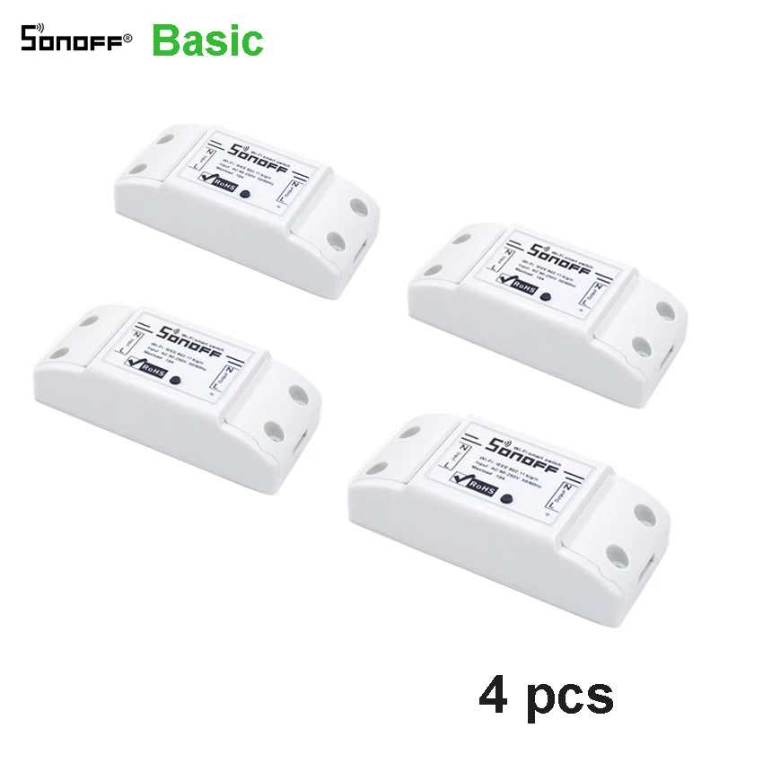 Sonoff Basic 4pcs Itead SONOFF одноцветное Беспроводной переключатель Wi-Fi 10A 220 В удаленного Управление автоматизации реле Модуль DIY таймер умный дом 2/3/4/5/6/8/10 шт - Комплект: Sonoff Basic 4pcs