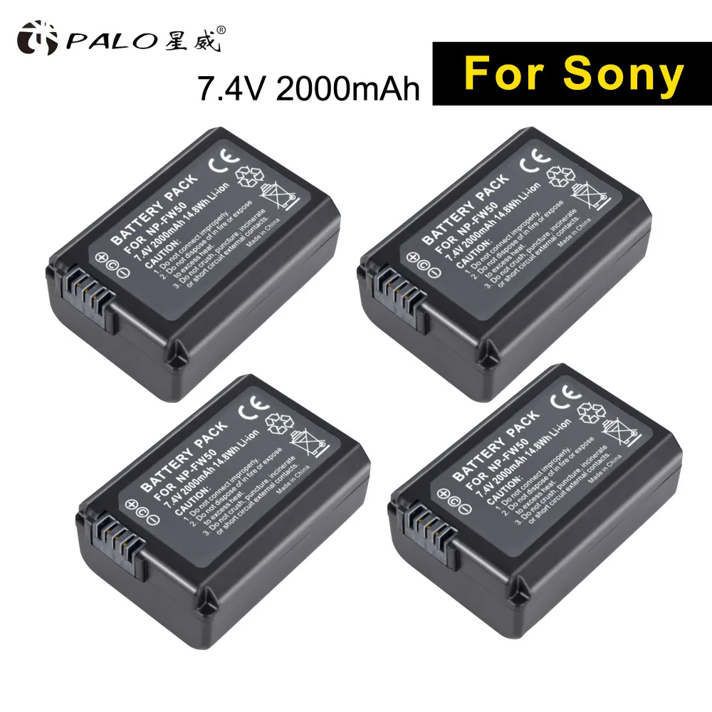 4 battery PALO 2 шт. NP-FW50 NPFW50 батарея для камеры+ ЖК-дисплей USB двойное зарядное устройство Быстрая зарядка для sony Alpha a6500 a6300 a6000 a5000 a3000 NEX-3 a7R - Цвет: 4 battery