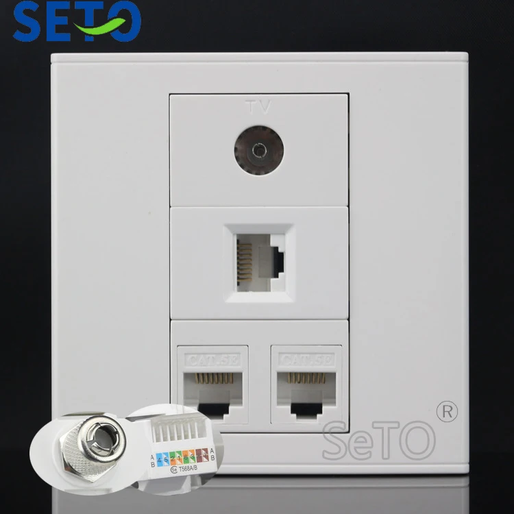 SeTo 86 Тип Три порта RJ45 Cat5e сетевой Lan + ТВ настенная пластина розетка Keystone Лицевая