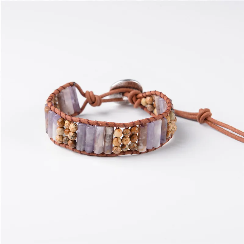 2018 Новый Boho браслет винтажный кожаный полудрагоценный камень манжета украшенный
