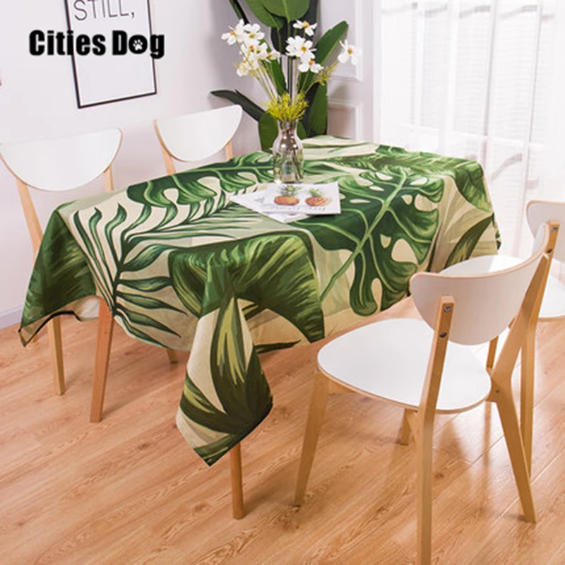 Tropical Plants Linen Table Cloth Geometric lattice Style Multifunctional Rectangle Cover Tablecloth |