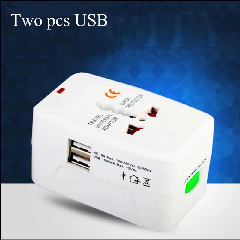 With 2pcs usb Универсальный адаптер для путешествий, электрические вилки, розетки, конвертер US/AU/UK/EU с двойной usb зарядкой, светодиодный индикатор питания - Цвет: With 2pcs usb