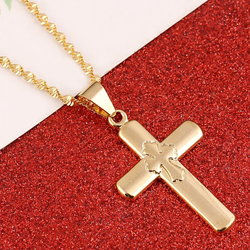 Cross Necklace Jesus Piece Pendant Gold Color Men Chain Catholic Jewelry Christmas Gifts | Украшения и аксессуары