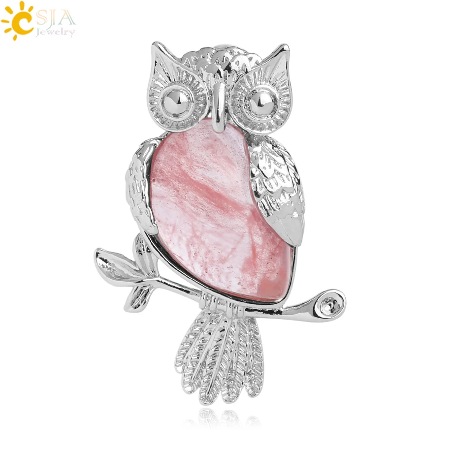 Watermelon Crystal CSJA животное сова кулон в форме капли воды в форме натуральный камень кварц кристалл серебряный цвет кулон для ожерелья для женщин мужчин ювелирные изделия G076 - Окраска металла: Watermelon Crystal