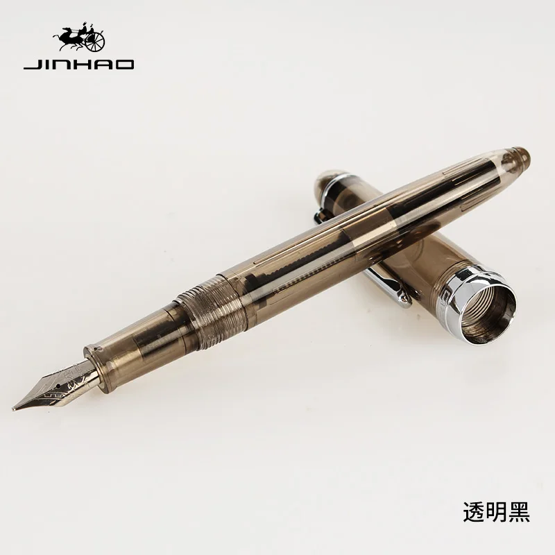 Transparent black Jinhao 992 Милая прозрачная цветная авторучка с 0,5 мм F наконечником, полимерные чернильные ручки для письма, школьные принадлежности - Цвет: Transparent black