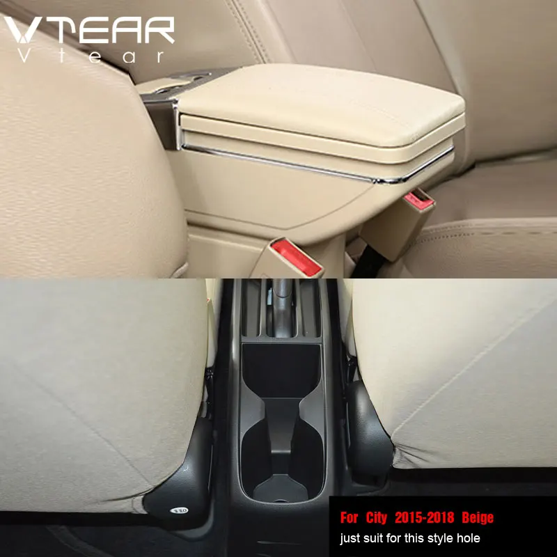 15-18 Beige Vtear для Honda City автомобильный подлокотник кожаный подлокотник вращающийся ящик для хранения автомобиля-Стайлинг центральная консоль ABS Черные Аксессуары - Название цвета: 15-18 Beige