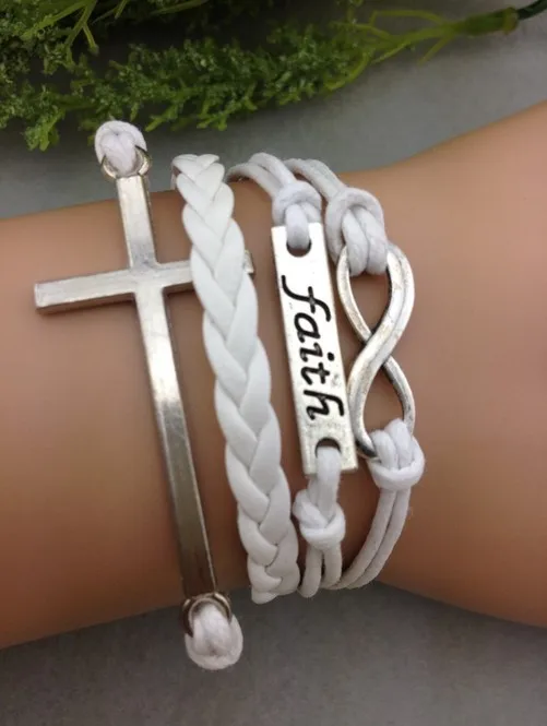 1 шт. Серебряный браслет Бесконечность-крест браслет-вера белый Веревки Браслет