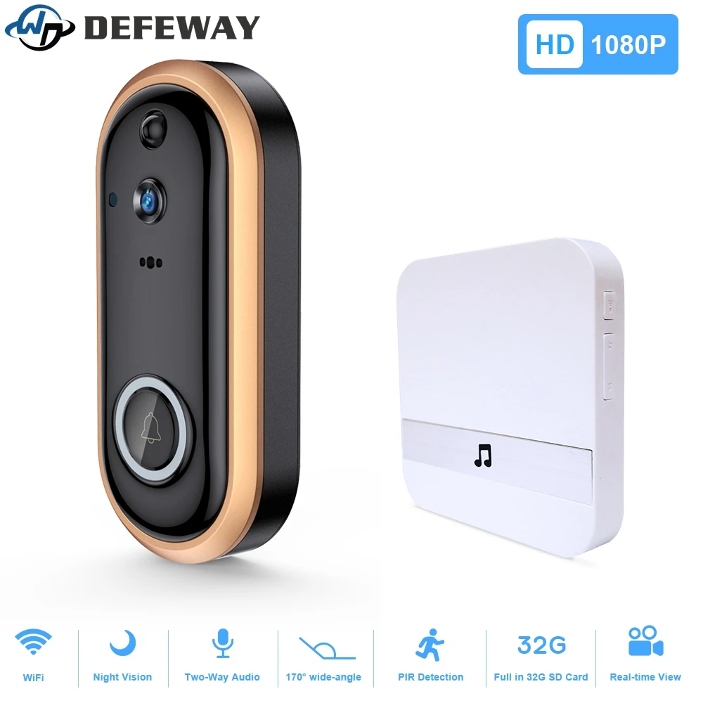 DEFEWAY дверной звонок Wi-Fi ip-камера ночного видения беспроволочный видео-дверной звонок камера с встроенный звуковой сигнал 2-Way Talk дверной Звонок