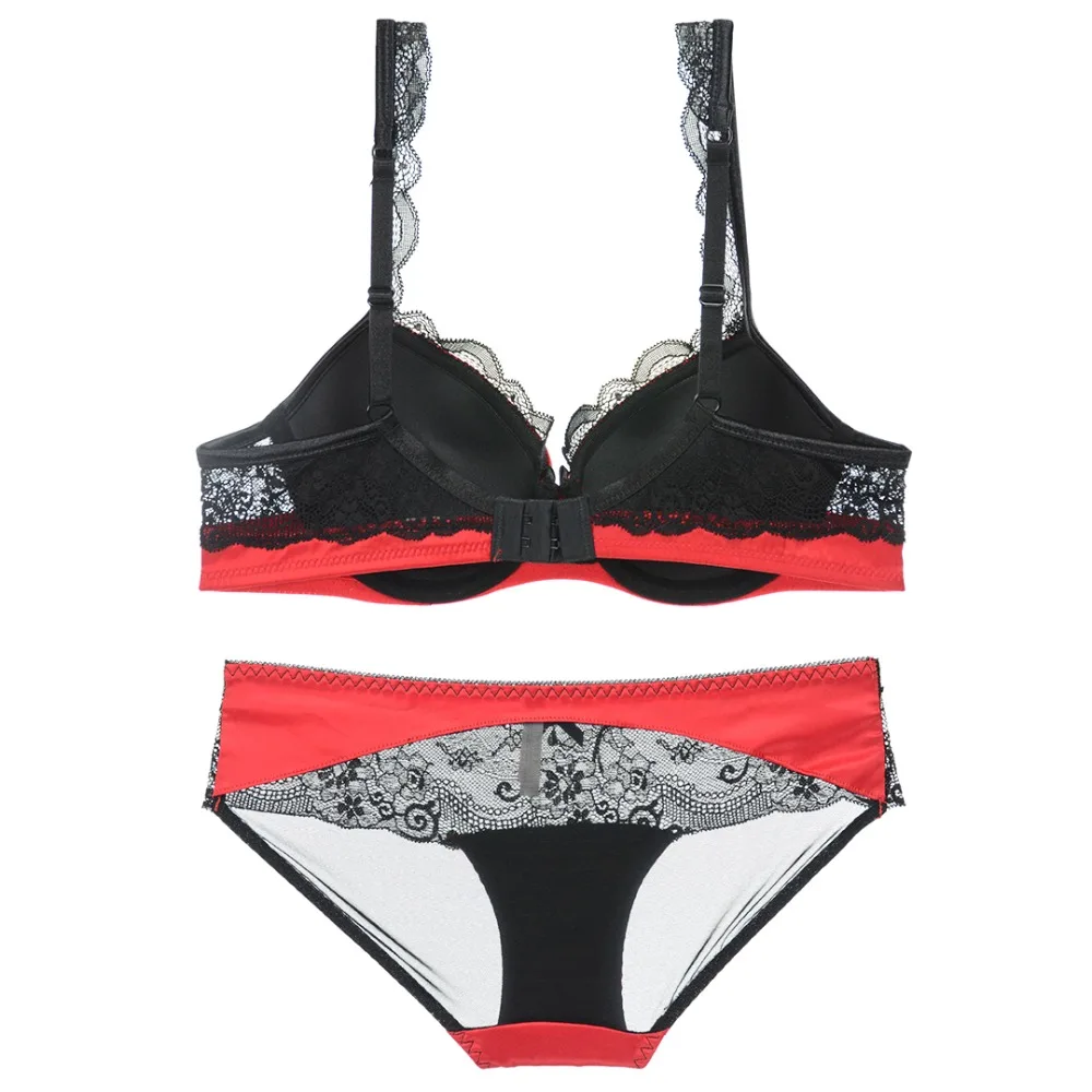 New silk lace women bra set push up intimates deep-v neck lingerie suit French ladies sexy underwear sets transparent panties | Женская